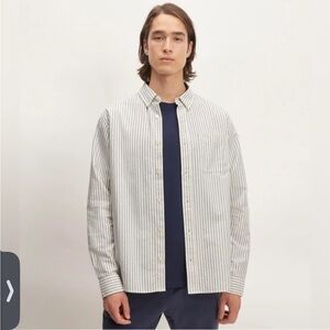 Everlane Oxford  White and Gray Striped Casual Shirt